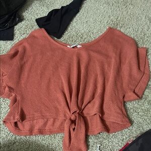 Double Zero Terracotta Tie-Front Crop Top